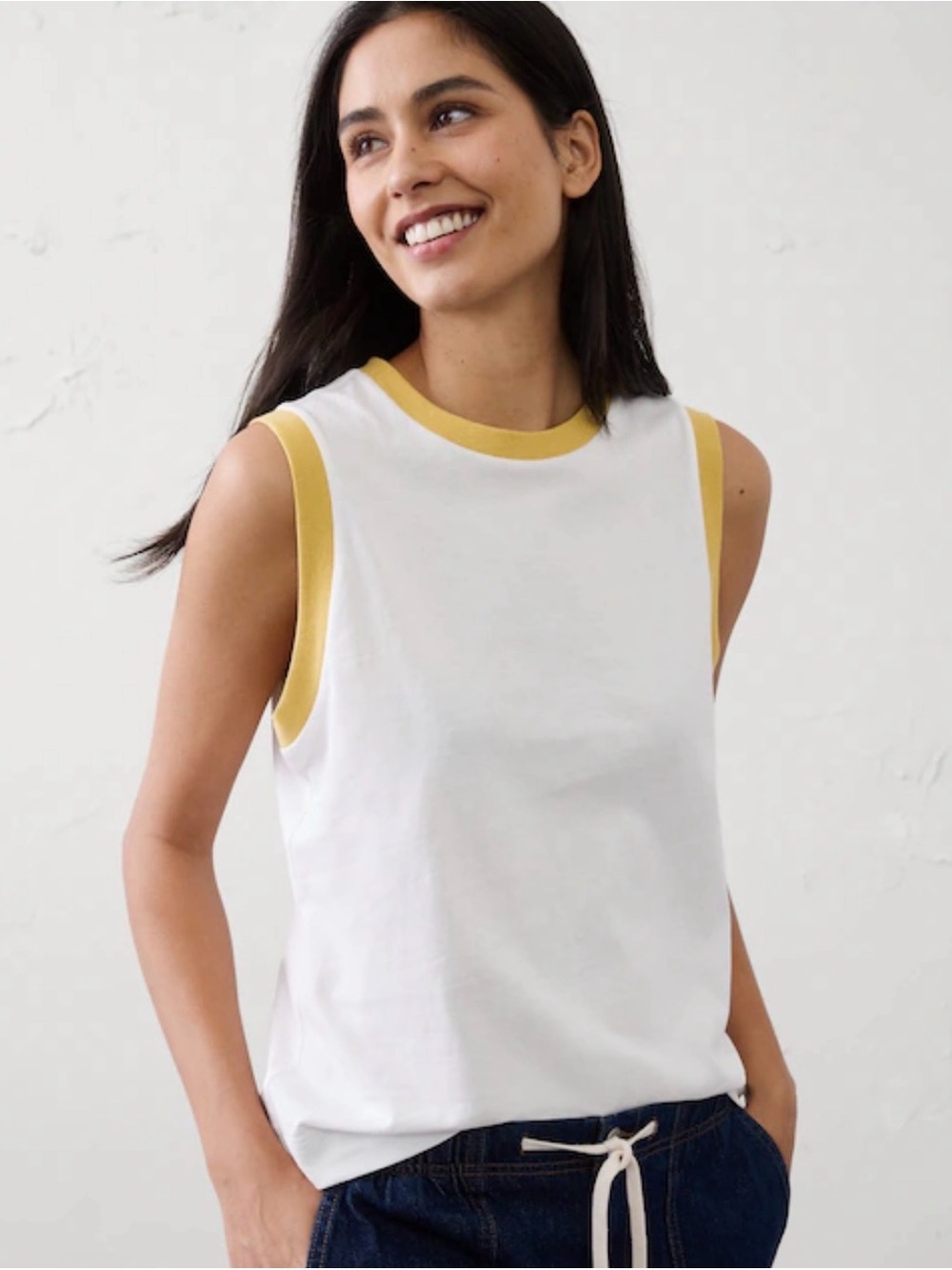 Banana Republic White Tank with Yellow Trim